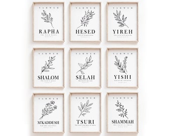 Hebrew Names of God Art Prints: Minimalist Bible Verse Gallery (Digital Download)