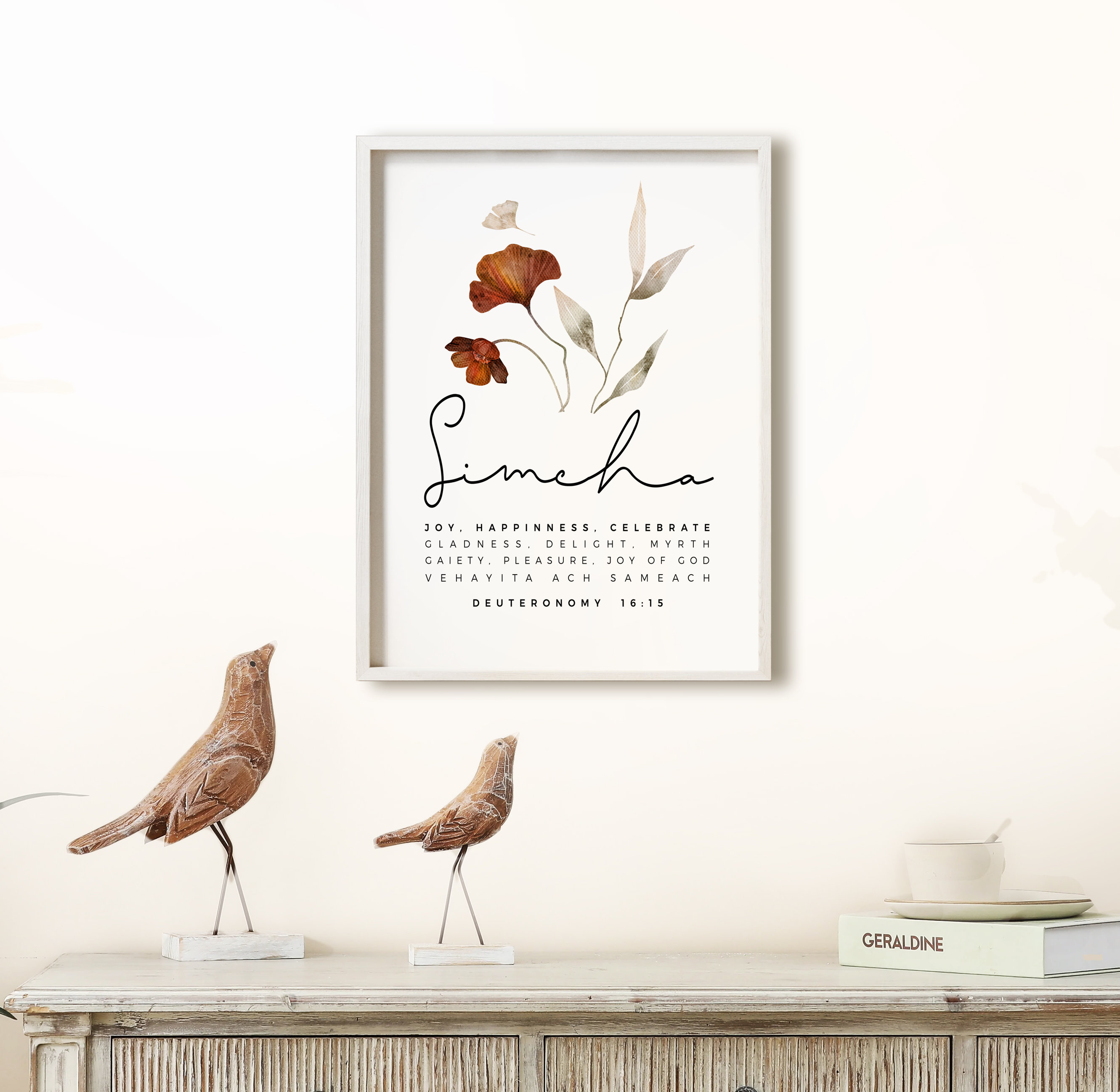 SIMCHA JOY Hebrew Minimalist Bible Verse Wall Art, Joy Biblical Hebrew Definition Print, Simcha