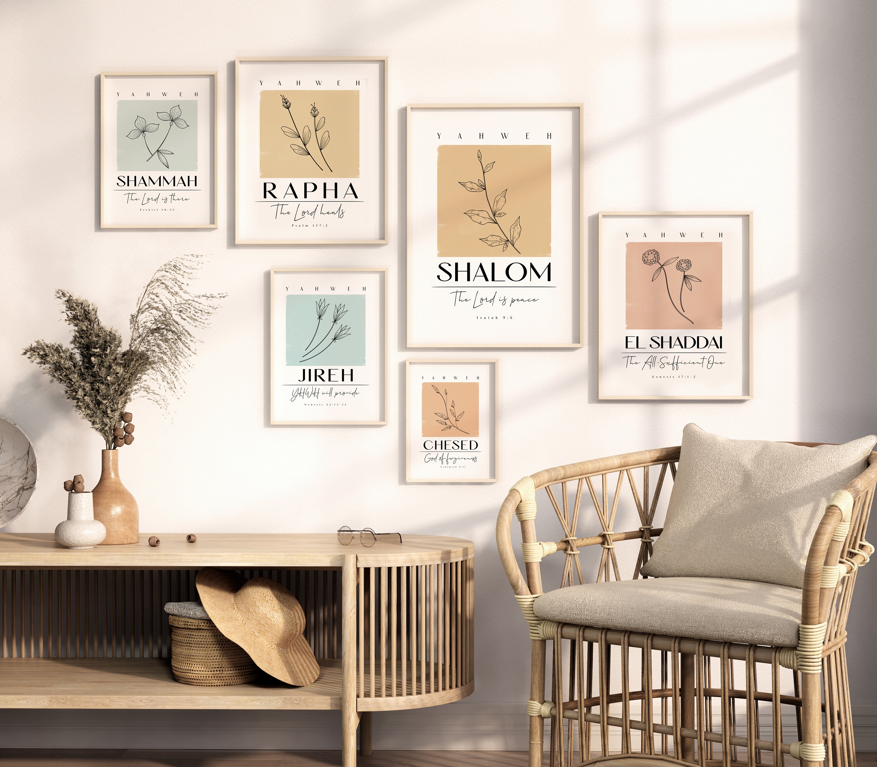 Hebrew Names of God Set of 6 Christian Printable Wall Art, Bible Verse ...