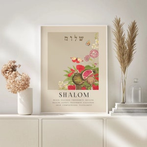 Shalom Wall Art, Shalom HEBREW Definition Printable Art, Pomegranate ...
