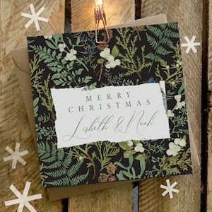 Tarjeta de Navidad PERSONALIZADA con Apellido Cotización personalizada, Navidad Invierno Forrest Ilustración Saludos Regalo, Deseos Navideños Tarjeta Square