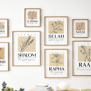 Names of God Printable Set, 12 Names for God in the Bible Wall Art, Yahweh and Jehovah Meanings, Rapha Shalom Chesed Shammah El Shaddai Raah