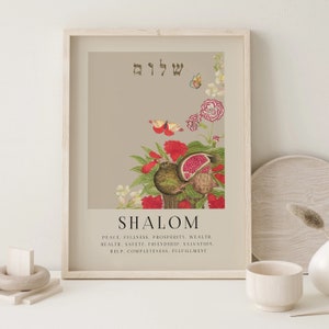 Shalom Wall Art, Shalom HEBREW Definition Printable Art, Pomegranate ...