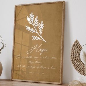 Hope Bible Verse Wall Art, 1 Corinthians 13:13 print, FAITH HOPE LOVE Abide Christian Prints, Bible Verse print