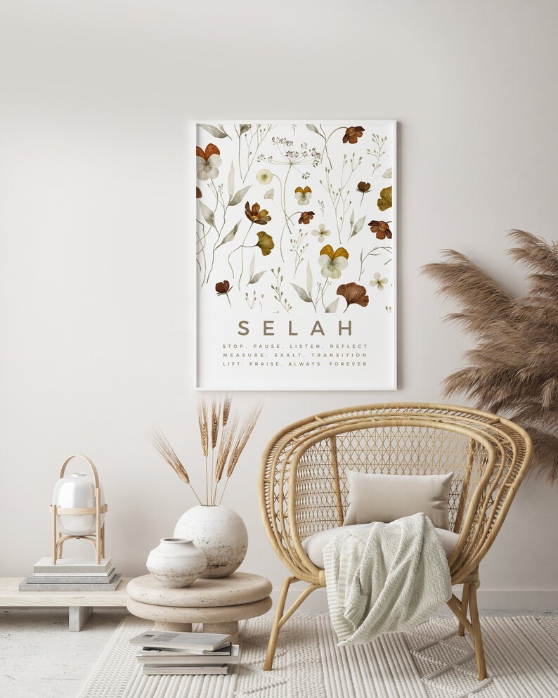 Selah Definition Print: Autumn Floral Bible Verse Wall Art (digital ...