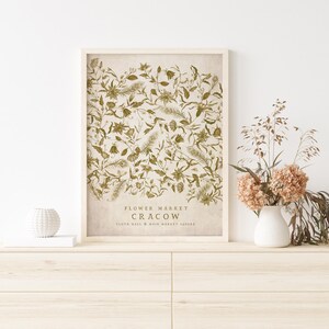 CRACOW Travel Poster, Poland Travel Wall Art, CRACOW Flower Market Printable Art, Cracow Folk Souvenir, Kraków Traditional Folk Art Gift