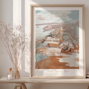 VENICE Travel Poster, VENEZIA Travel Wall Art, Venice Skyline Wall decor, Venice Painting Souvenir Gift,  European City Travel Printable Art