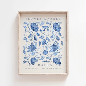 CRACOW Poster | Poland Travel Wall Art | CRACOW Flower Market Printable Art | Cracow BOHO Wall Decor Gift | Kraków Traditional Folk Art Gift