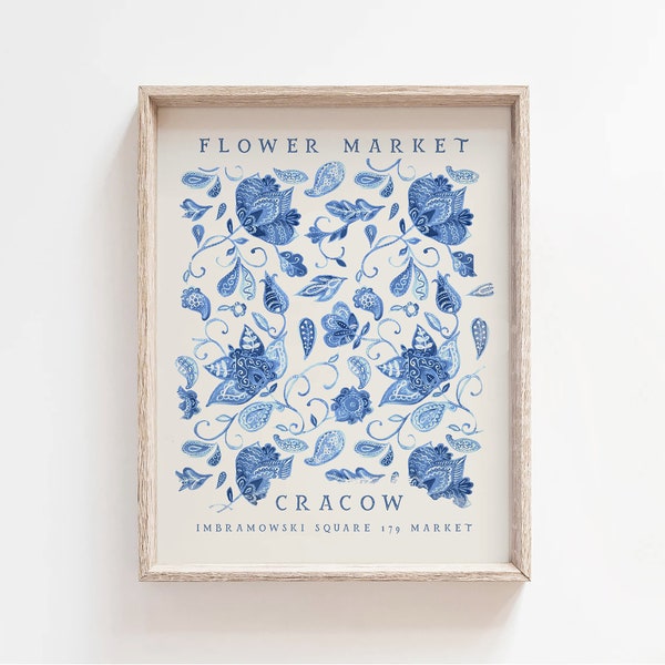 CRACOW Poster | Poland Travel Wall Art | CRACOW Flower Market Printable Art | Cracow BOHO Wall Decor Gift | Kraków Traditional Folk Art Gift