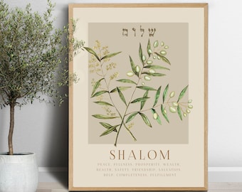 Shalom Wall Art, Shalom Print, Shalom HEBREW definition Olive Branch print, SHALOM BIBLE Verse printable Wall Art, Hebrew print, Jewish Art