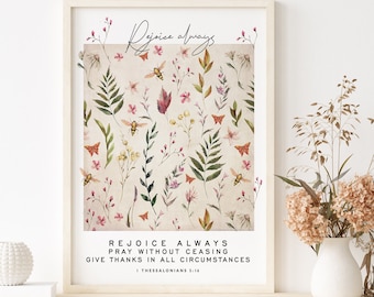 REJOICE ALWAYS | 1 Thessalonians 5:16, Botanical Christian Wall Art | Bible verse prints | Christian Home Decor | Scripture Print