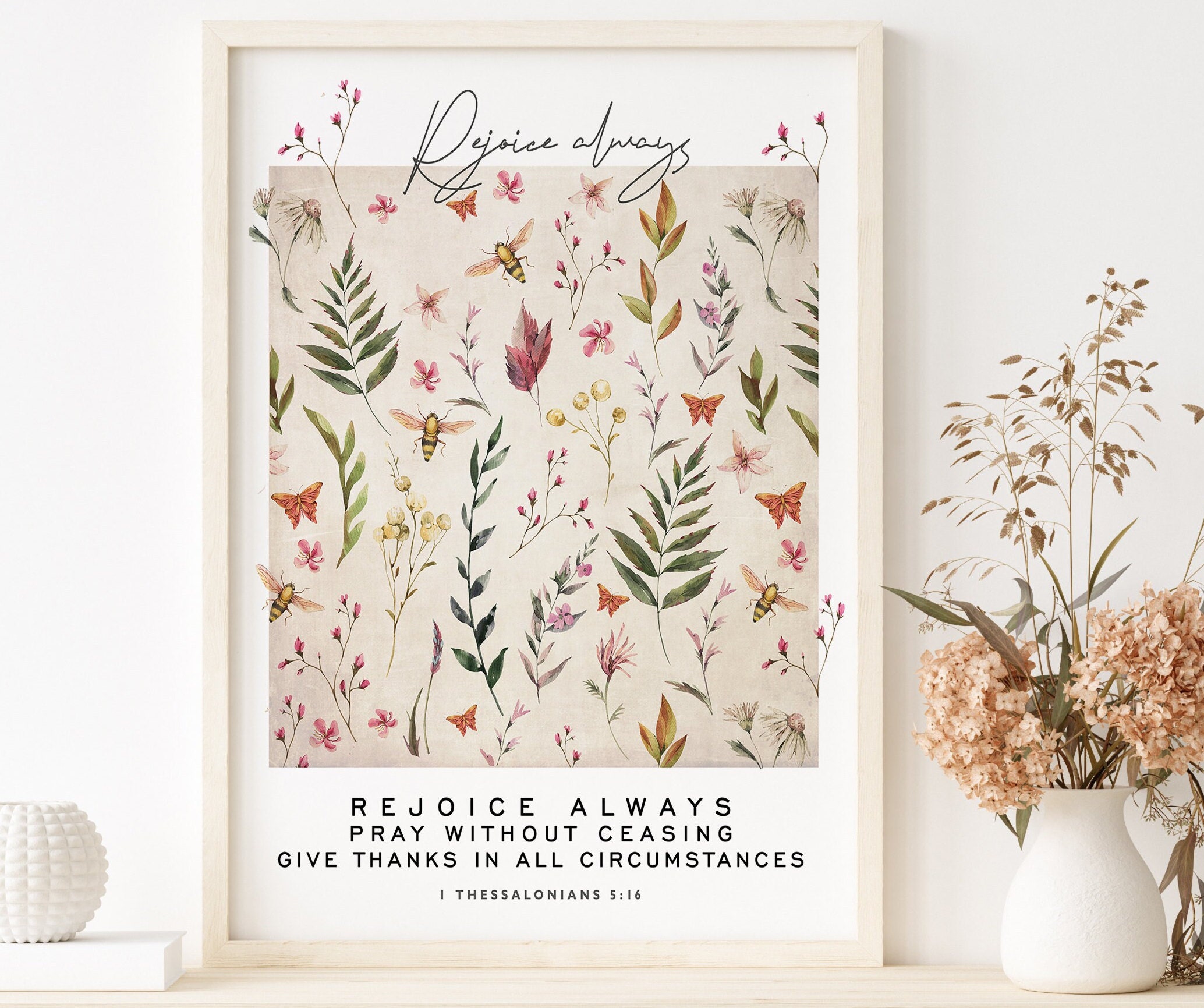 REJOICE ALWAYS | 1 Thessalonians 5:16, Botanical Christian Wall Art | Bible verse prints | Christian Home Decor | Scripture Print