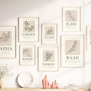 Hebrew Names of God Printable Wall Art Set of 15 prints,YAHWEH Selah Chesed Jireh Rapha El Elyon Shalom Nissi Raah Shammah El Roi El Shaddai zdjęcie 8