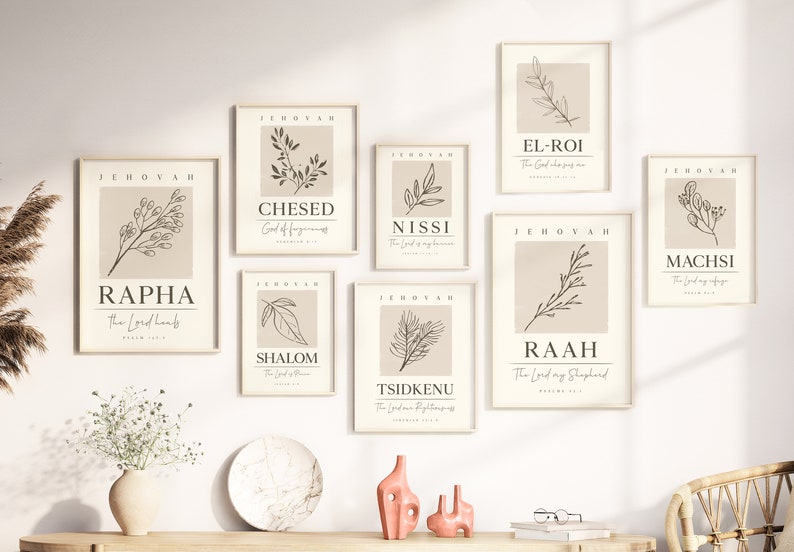 Hebrew Names of God Printable Wall Art Set of 15 prints,YAHWEH Selah Chesed Jireh Rapha El Elyon Shalom Nissi Raah Shammah El Roi El Shaddai zdjęcie 8