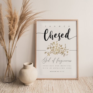 YAHWEH CHESED Wall Art: God of Forgiveness Print, Hebrew Names of God Printable, Nehemiah 9 Bible Verse Art Print, Hesed Loving Kindness