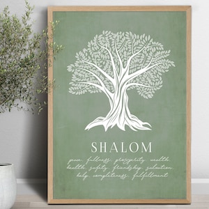 Shalom Olive Tree Print: Hebrew Definition, Jewish Art (Digital Download)