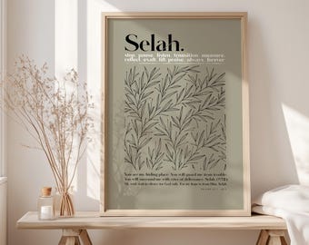 SELAH Wall Art, Selah HEBREW BIBLE Verse Wall Decor, Sage Green Minimalist Print, Psalm 32:7 Selah-Listen Biblical Meaning Printable Art