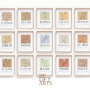 Hebrew Names of God Printable Wall Art Set of 15 prints,YAHWEH Selah Chesed Jireh Rapha El Elyon Shalom Nissi Raah Shammah El Roi El Shaddai