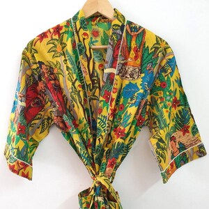 Frida Khalo Imprimir Roupão de Algodão Tamanho Longo Nighty Handmade Kimno Pijamas Roupão Turco Pijamas Vestido Bohemain Hippie