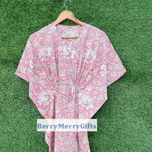 Organic Cotton Block Print Kaftan Indian Kimono Boho Dresses For Women Summer Kaftan Floral Print Kaftan Indian Boho Beachwear