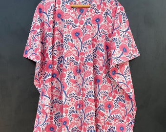 Handmade Floral Cotton Kaftan: Indian Block Print Maxi Dress Women Long Dress Beach Coverup