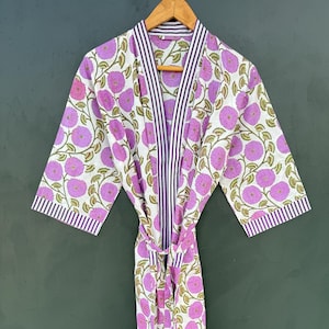 Cotton Kimono Dress, Bath Robe Kimono, hand Block Printed Cotton Kimono, Shower Robe, Cotton Kimono Robe, Dressing Gown, Robes