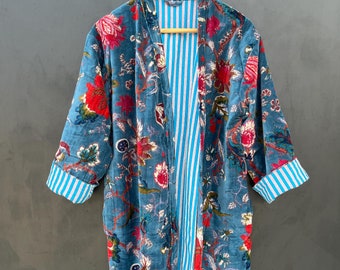 Velvet Kimono Robes, Morning Tea Velvet Coat, Bridesmaid Robe, Women Wear Cotton Velvet robe, Velvet Jacket, Bridal Robe