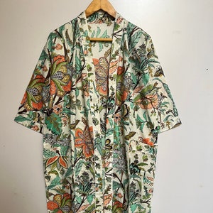 Roupão de algodão tamanho longo camisola artesanal kimno pijamas turco roupão de dormir roupão de dormir bohemain hippie vestido