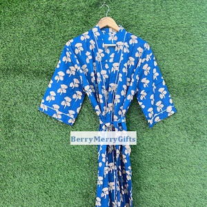 Roupão de algodão com estampa floral, tamanho longo, noite, feito à mão, kimno, roupa de dormir, roupão turco, vestido bohemain, hippie