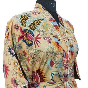 Roupão de algodão estampado floral robe longo tamanho noite artesanal kimno pijamas roupão turco roupão de noite vestido bohemain hippie