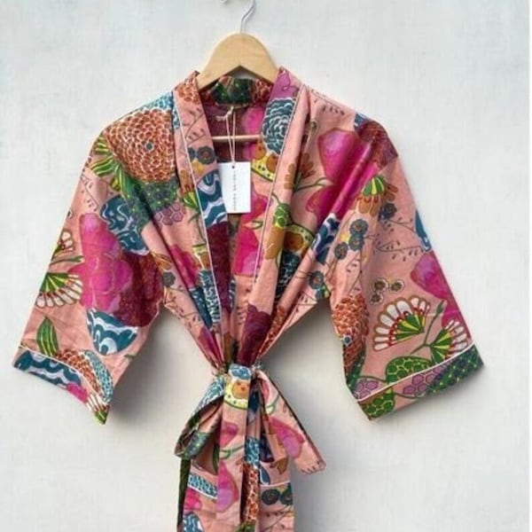 Tropical Print robes, bridesmaid kimono robe, floral kimono, bridal kimono, Indian floral gown, Indian floral robe, printed organic