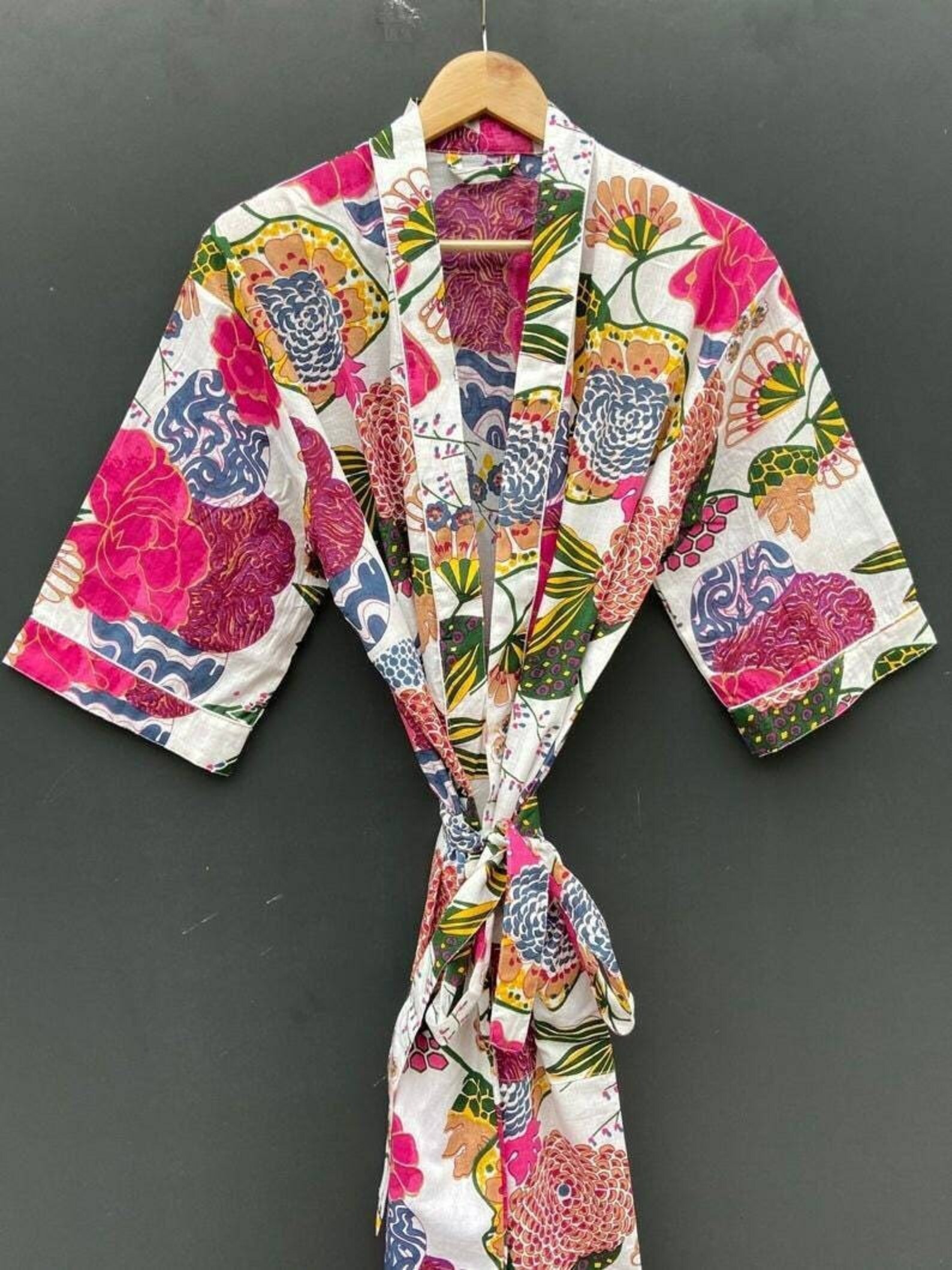 Tropical Floral Print Cotton Kimono Robe: Bridal Party Gown - Etsy