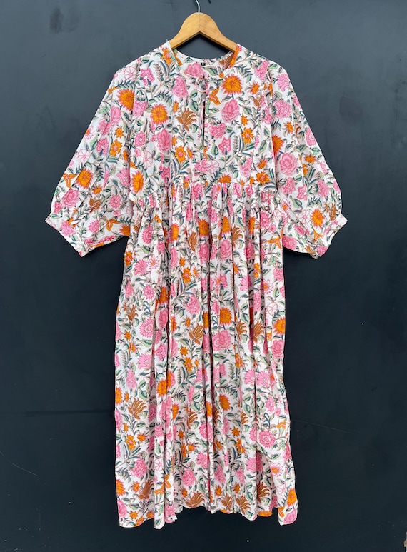 Floral Print Cotton Midi Dress: Deep Neck Summer Dress Lightweight Flowy for Warm Days Floral Print Cotton Midi Dress: Deep Neck Summer Dress Lightweight Flowy for Warm Days