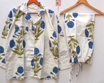 Floral Bridesmaid Pajama Set: Handmade Pure Cotton PJs