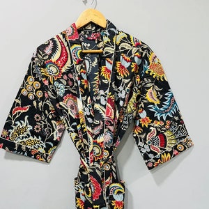 Floral Print Cotton Bathrobe Long Size Nighty Handmade Kimno Sleepwear Turkish Bathrobe Nightwear Dressing Gown Bohemain Hippie Gown