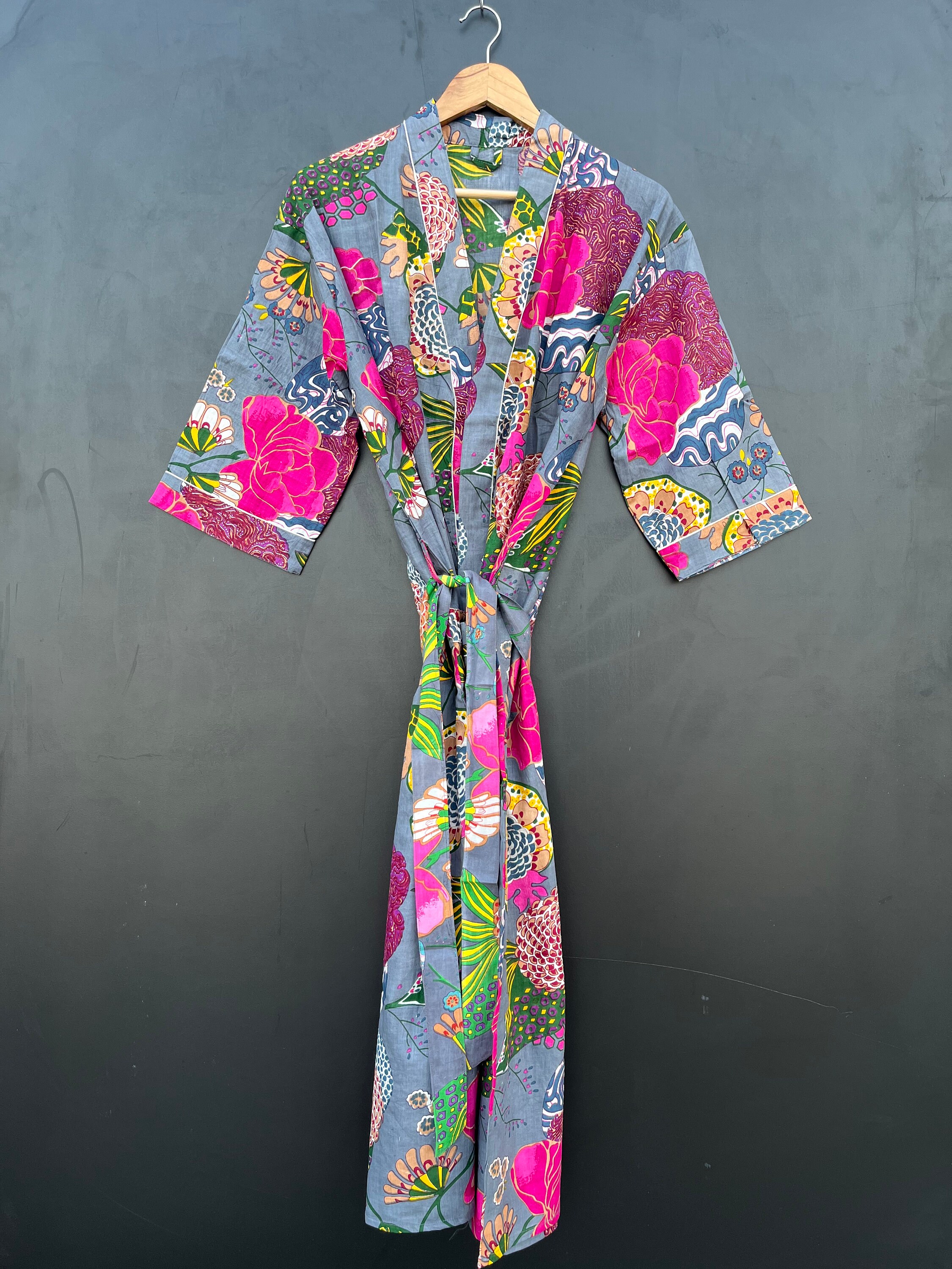 Tropical Floral Print Cotton Kimono Robe: Bridal Party Gown - Etsy