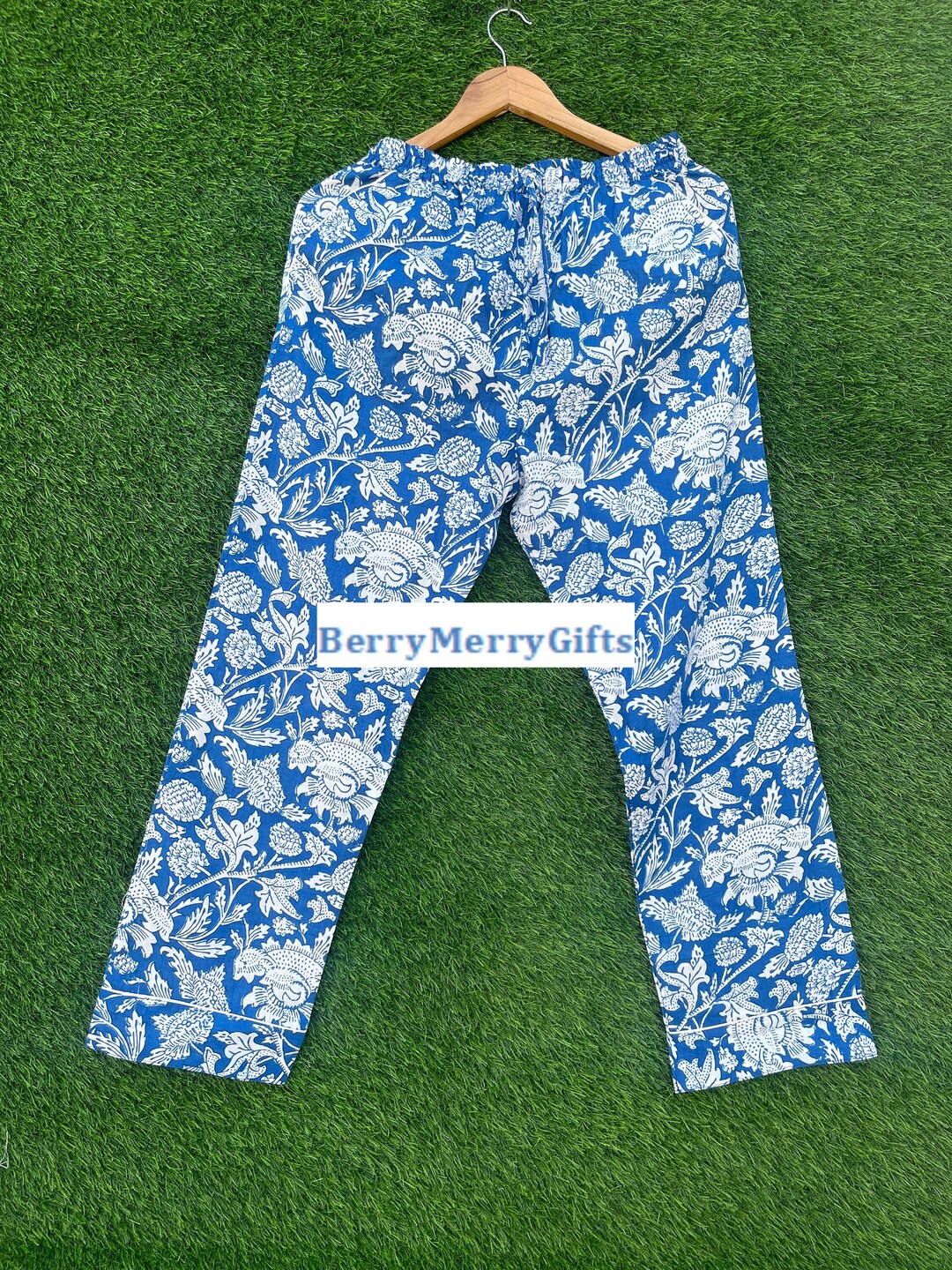 Flower Print Cotton Pajama Pants, Women Lounge Pants, Beach Pants