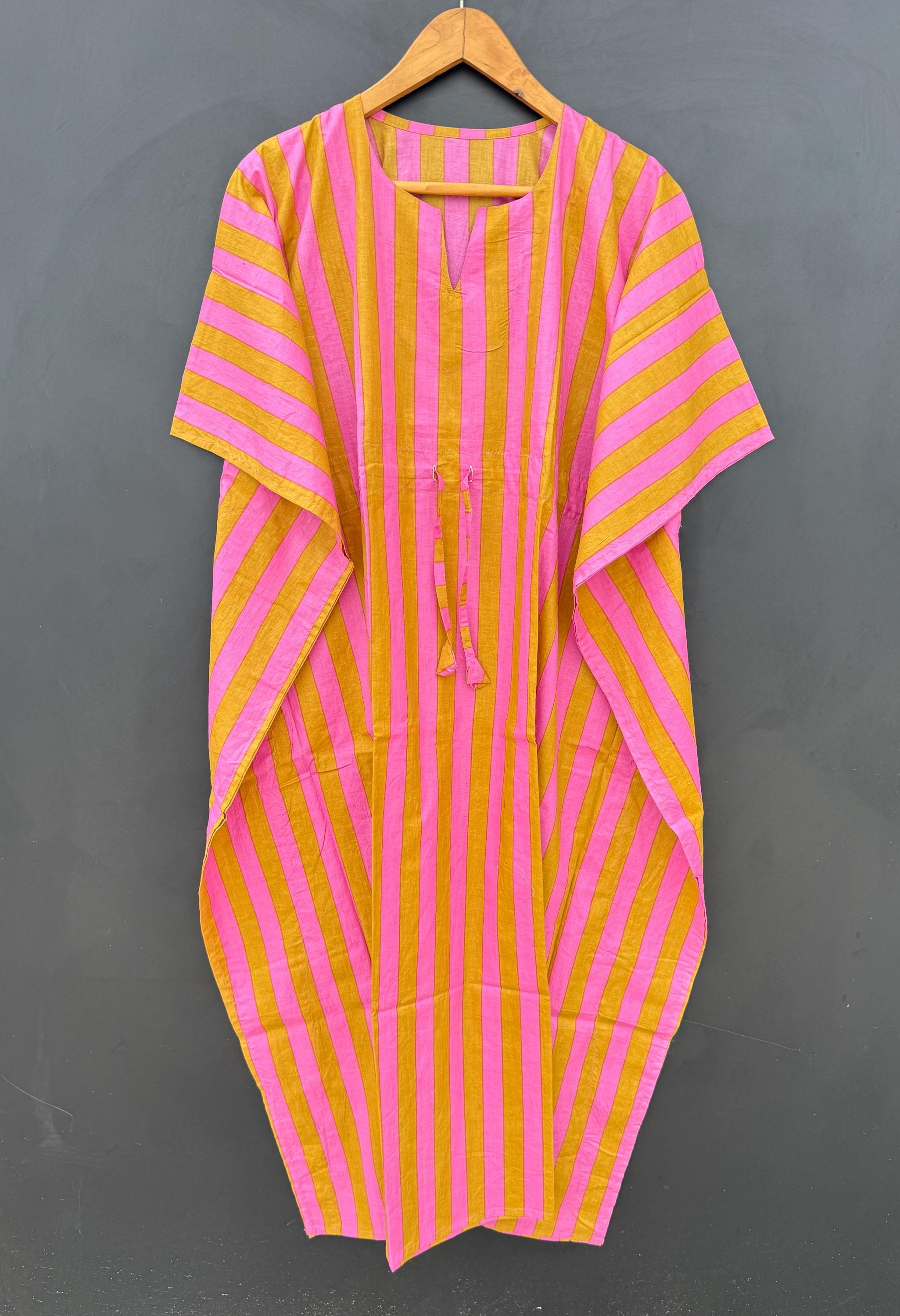 Handmade Floral Cotton Kaftan: Indian Block Print Maxi Dress Women Long Dress Beach Coverup