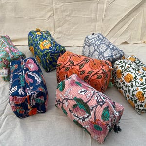 Kulturtasche mit Blockprint, wasserdichte Kulturtasche, Makeup-Tasche, Kosmetiktasche, Reisetasche mit Taschen, umweltfreundlicher Beutel, Geschenke für sie