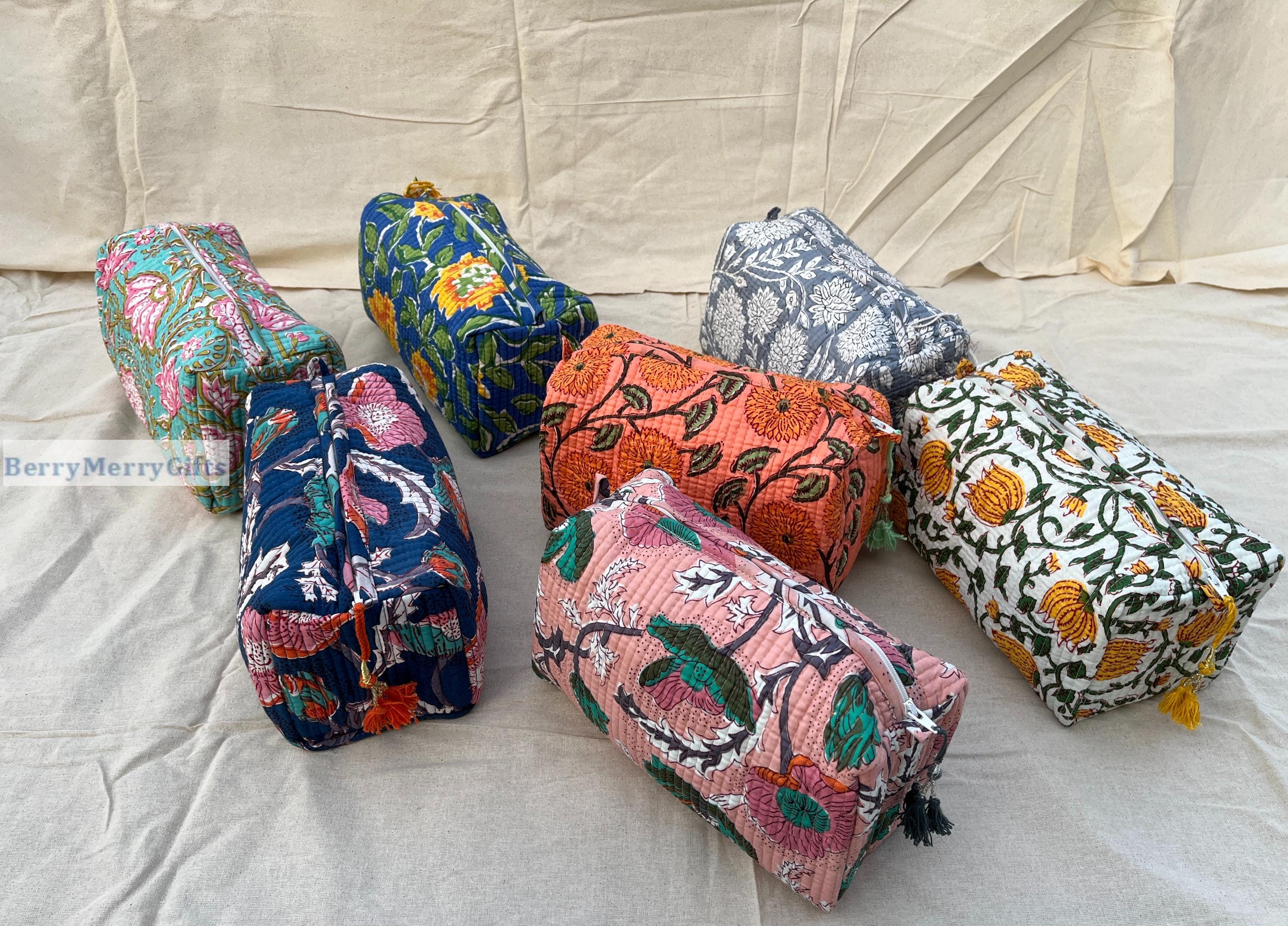 Block Print Large Toiletry Bag, Waterproof Wash Bag, Makeup Bag, Cosmetic Bag, Travel Bag with Pockets, Eco Friendly Pouch, Gifts For Her