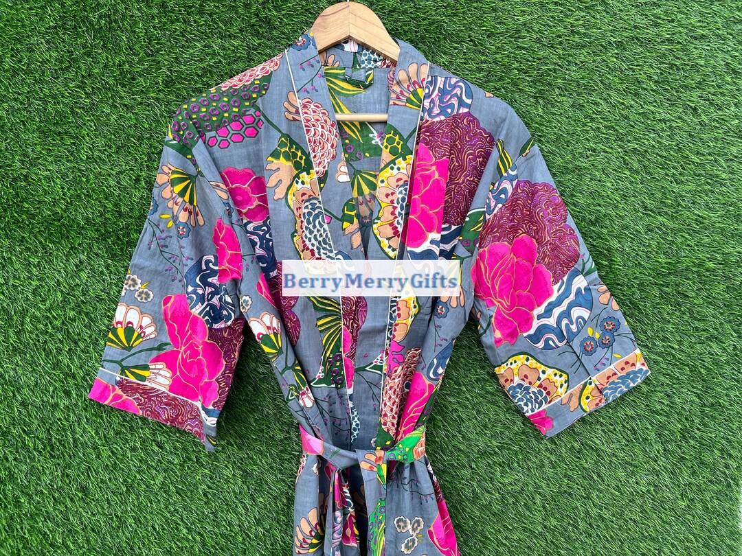 Shimpan Robe Tropical Print Cotton Kimono Robe: Handmade Bohemian Sleepwear - Etsy