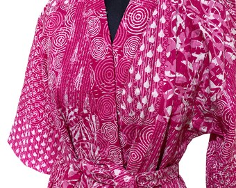 Ręcznie robiona bawełniana kurtka kimono Kantha: pikowana szata indyjska