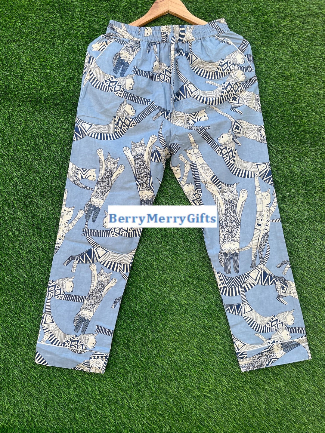 Animal Print Cotton Pajama Pants, Women Lounge Pants, Beach Pants