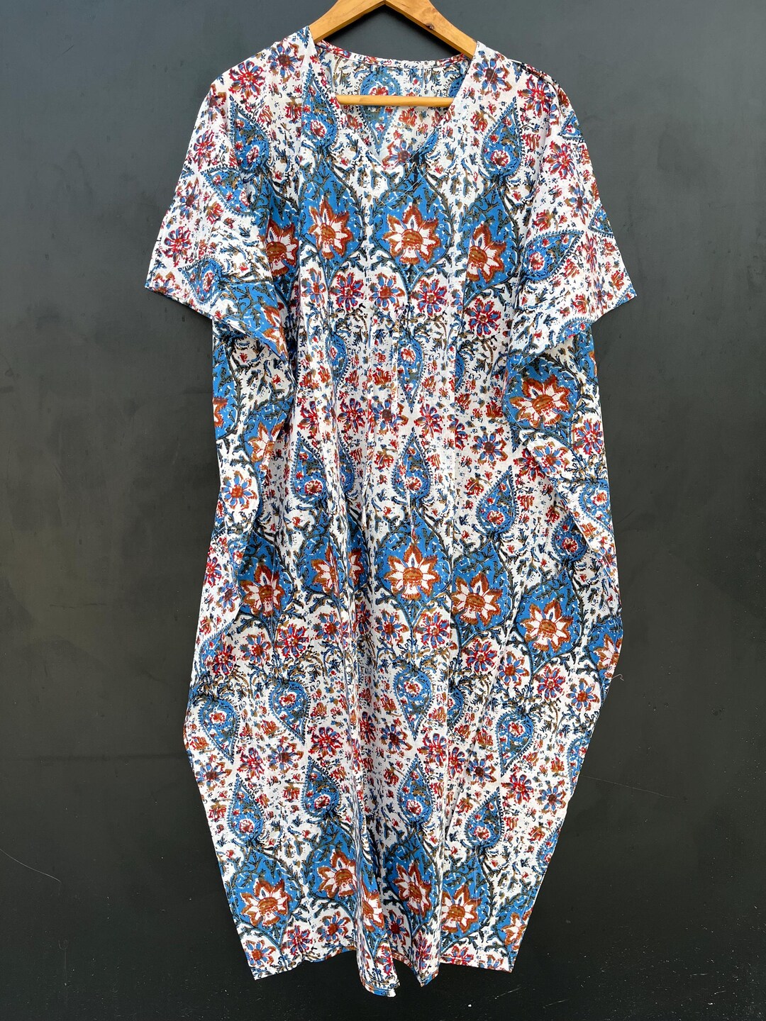 Indian Cotton Kaftan, Handblock Printed Kaftan, Cotton Kaftan, Beach Cover Up, Maxi Dress Long Cotton Kaftan, 100% Soft Cotton Kaftan