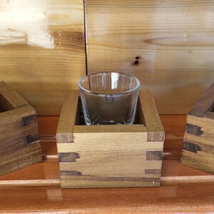 Three Wooden Sake Masu Cups (and three glasses) - Handmade in the USA (Poplar)