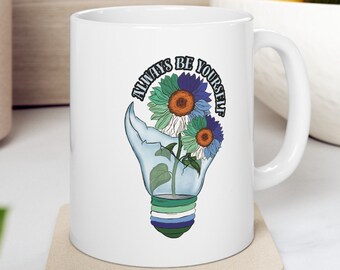 Sunflowers in a Light Bulb Gay Flag Colors Ceramic Mug Inspirational Enamel Cup Best LGBTQ Pride Month Gift