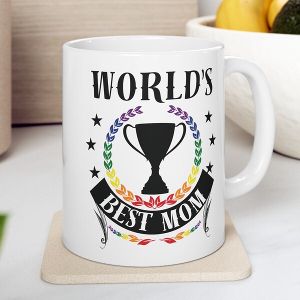 LGBTQ World's Best Mom Ceramic Mug Best Mother's Day or Birthday Gift Best Mom Ever Enamel Cup Pride Month LGBT Mama