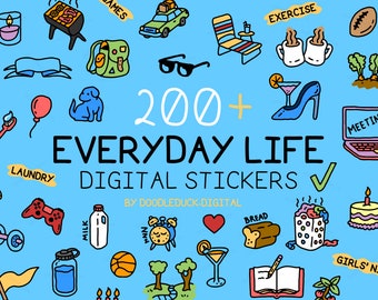 Digital stickers for daily digital planner | Everyday life pre-cropped Goodnotes | PNGs with transparent background | doodleduckdigital