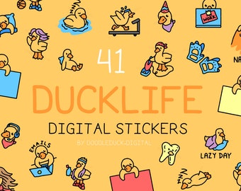 Cute duck digital stickers | Everyday life pre-cropped Goodnotes | PNGs with transparent background | doodleduckdigital