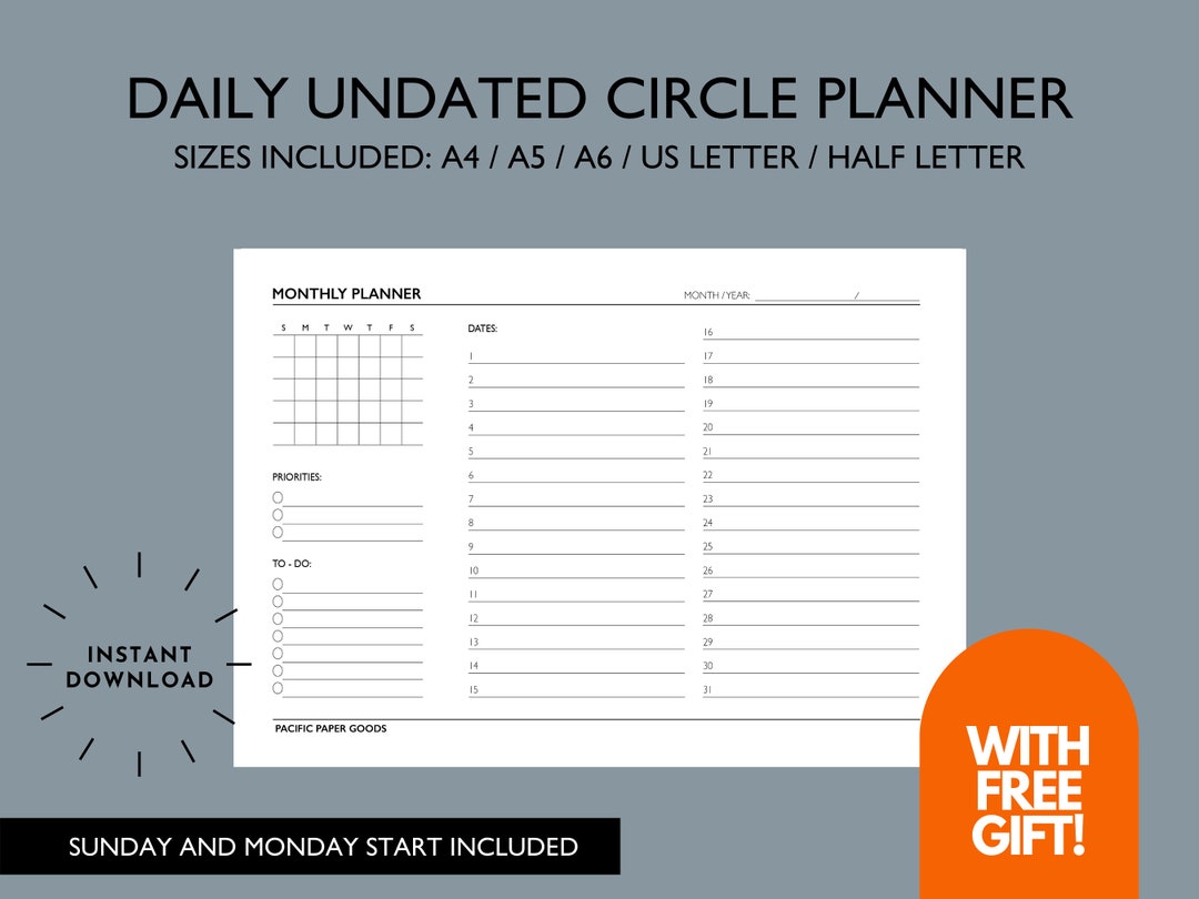 Monthly Planner Printable | Blank Undated Planner | Minimalist Undated ...